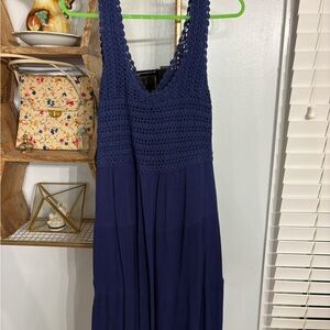 Elegant Navy Blue Crochet Maxi Dress